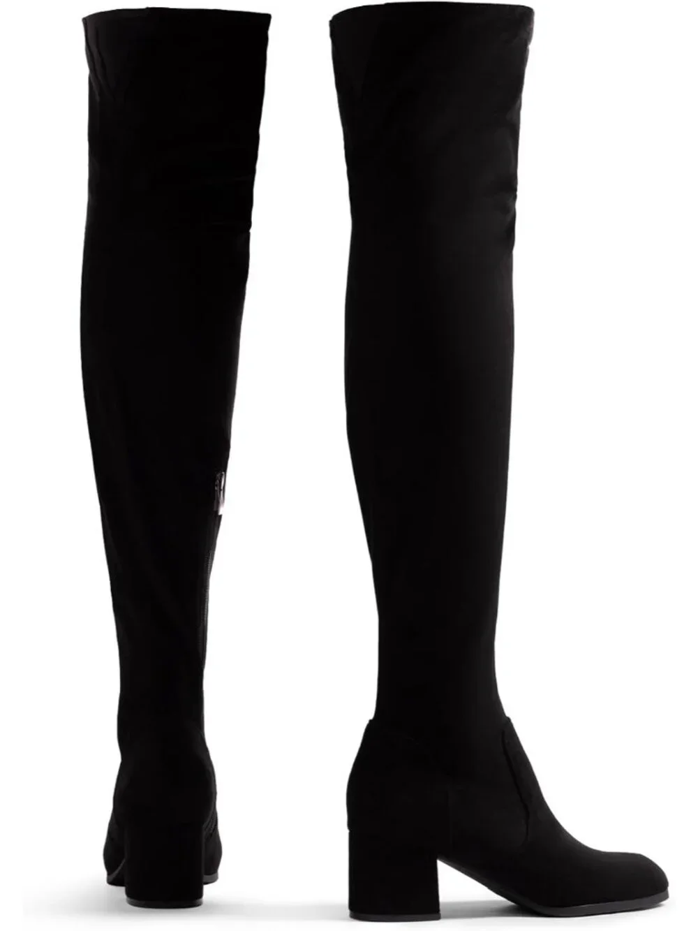 Women's Black Suede Faux Suede Fall Chunky Heel Over The Knee Thigh High Boots